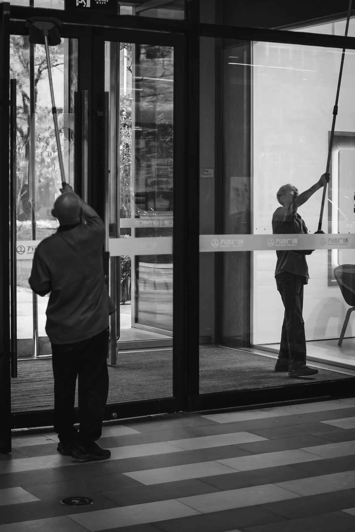 Professional cleaning crew working on a commercial property